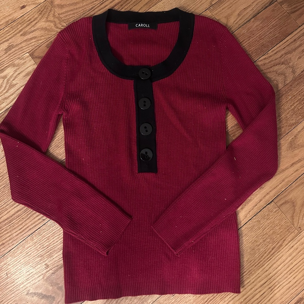 Burgundy Sweater with Black Accents, Bought in Paris